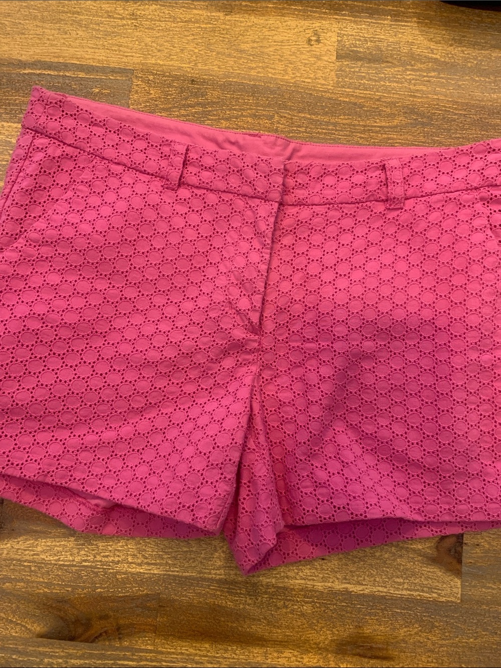 Garnet Hill bright pink eyelet shorts